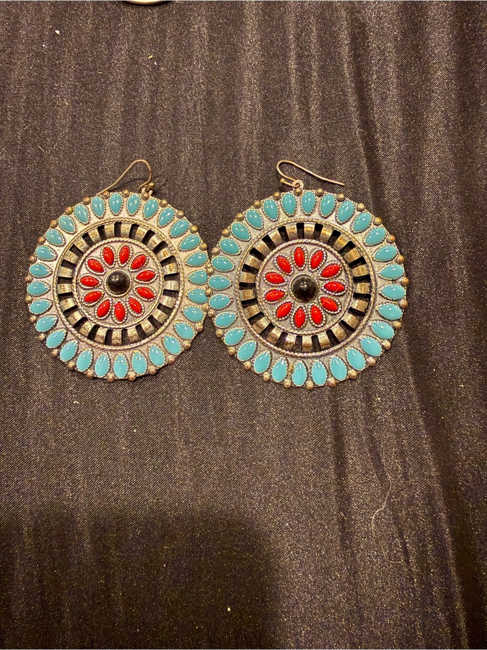 Faux Turquoise and Red Boho Drop Earrings - Women Jewelry